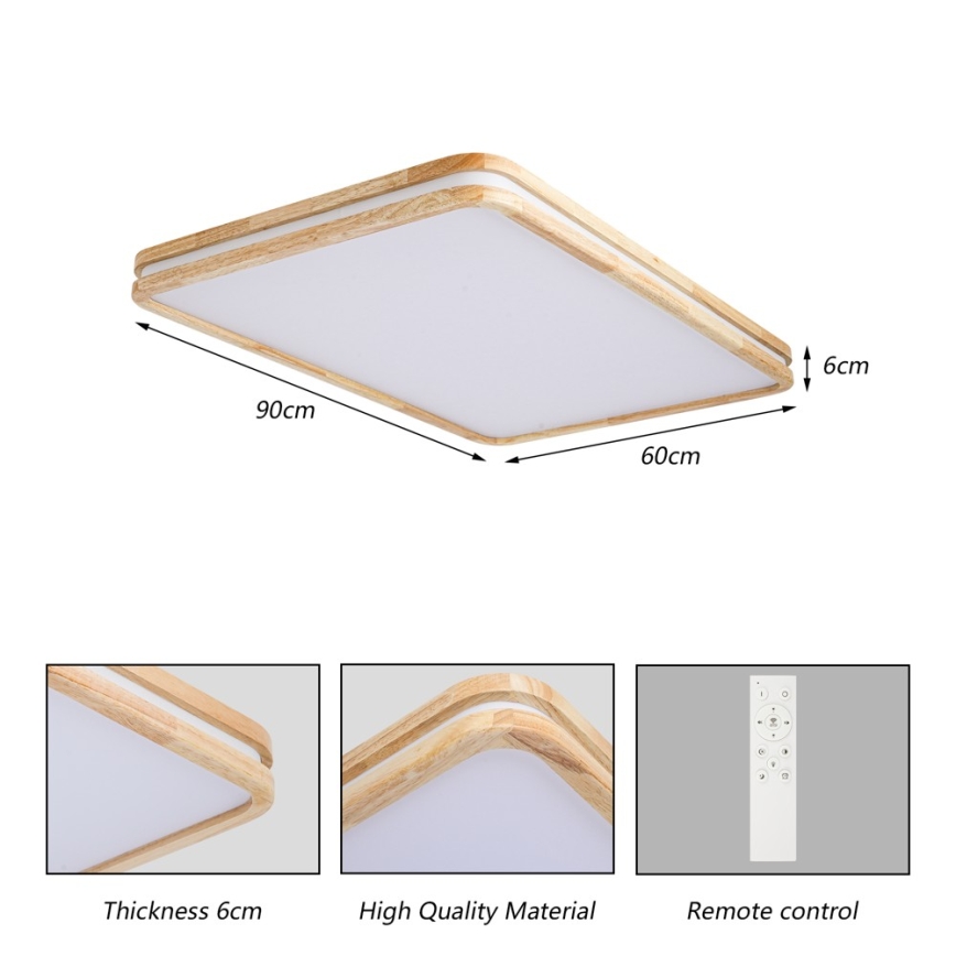 Brilagi - LED prigušivo stropno svjetlo MOLINA SQUARE LED/128W/230V 3000-6000K hrast 90x60 cm + daljinski upravljač