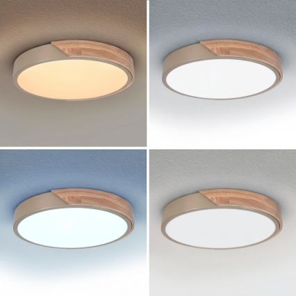 BRILAGI - LED stropna svjetiljka s mogućnošću prigušivanja PILANA LED/48W/230V 3000-6500K hrast/bež Ø 40 cm + daljinski upravljač