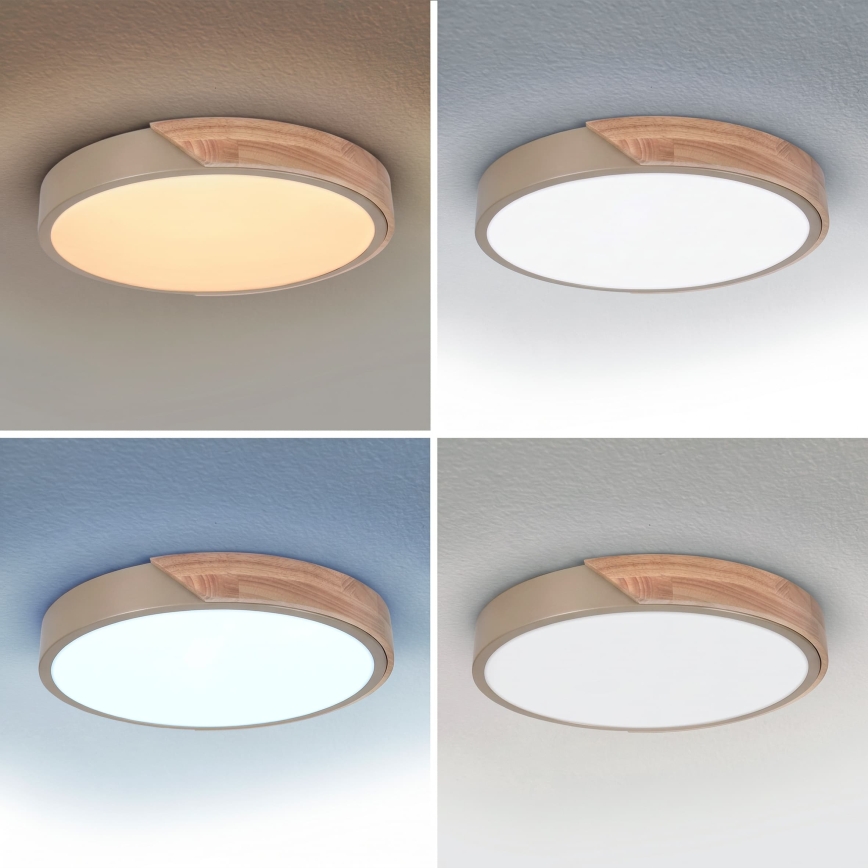 BRILAGI - LED stropna svjetiljka s mogućnošću prigušivanja PILANA LED/48W/230V 3000-6500K hrast/bež Ø 40 cm + daljinski upravljač