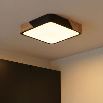 Brilagi - LED stropno svjetlo s prigušivanjem PILANA LED/48W/230V 3000-6500K hrast/crna 42x42 cm + daljinski upravljač