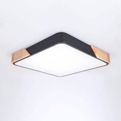 Brilagi - LED stropno svjetlo s prigušivanjem PILANA LED/48W/230V 3000-6500K hrast/crna 42x42 cm + daljinski upravljač