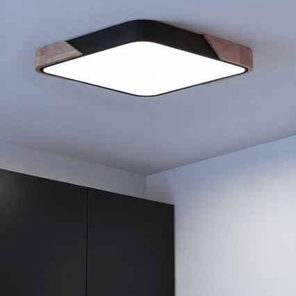 Brilagi - LED prigušivo stropno svjetlo PILANA LED/48W/230V 3000-6500K hrast/crna 56x56 cm + daljinski upravljač