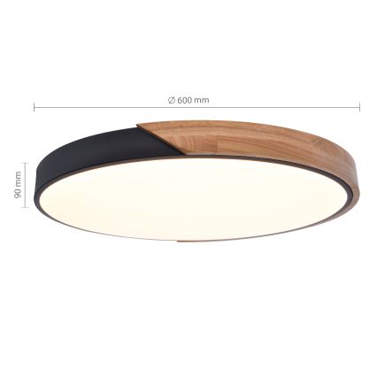 Brilagi - LED stropno svjetlo s mogućnošću prigušivanja PILANA LED/60W/230V 3000-6500K hrast/crna, promjer 60 cm + daljinski upravljač