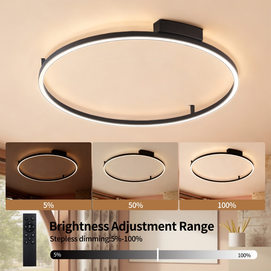Brilagi - LED stropna svjetiljka PORTOFINO s mogućnošću prigušivanja LED/60W/230V 3000-6000K Ø 80 cm crna + daljinski upravljač