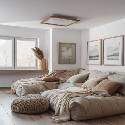 Brilagi - LED stropno svjetlo s mogućnošću prigušivanja SLIMFRAME WOOD LED/58W/230V 64x64 cm 3000-6000K smeđa + daljinski upravljač