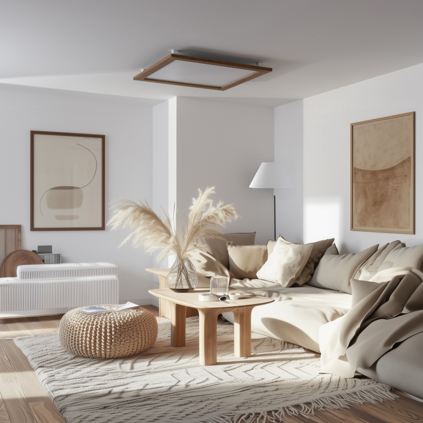 Brilagi - LED stropna svjetiljka SLIMFRAME WOOD s mogućnošću prigušivanja LED/58W/230V 64x64 cm 3000-6000K smeđa + daljinsko upravljanje