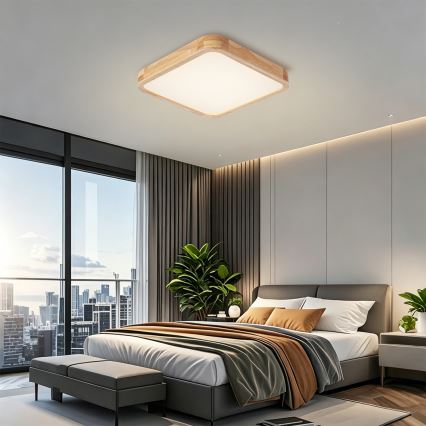 BRILAGI - LED prigušivo stropno svjetlo WOODLINE SQUARE LED/48W/230V 3000-6000K hrast 40x40 cm + daljinski upravljač