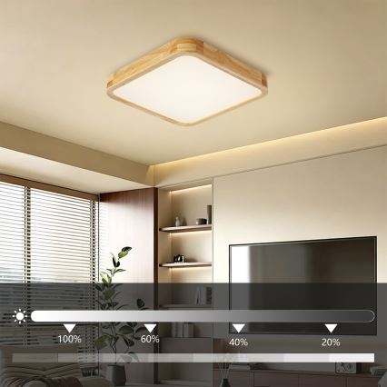 BRILAGI - LED prigušivo stropno svjetlo WOODLINE SQUARE LED/48W/230V 3000-6000K hrast 40x40 cm + daljinski upravljač