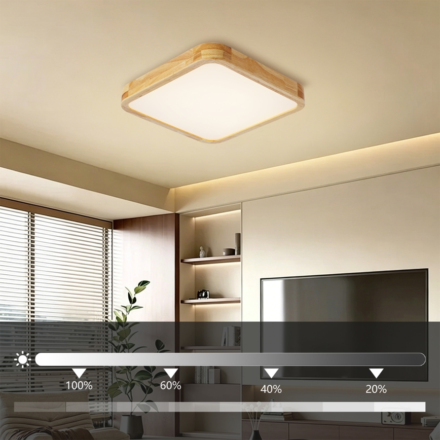 BRILAGI - LED prigušivo stropno svjetlo WOODLINE SQUARE LED/48W/230V 3000-6000K hrast 40x40 cm + daljinski upravljač