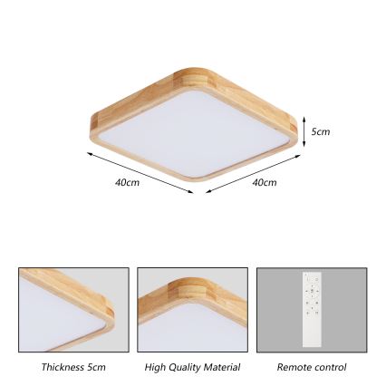 Brilagi - LED prigušivo stropno svjetlo WOODLINE SQUARE LED/48W/230V 3000-6000K hrast 40x40 cm + daljinski upravljač