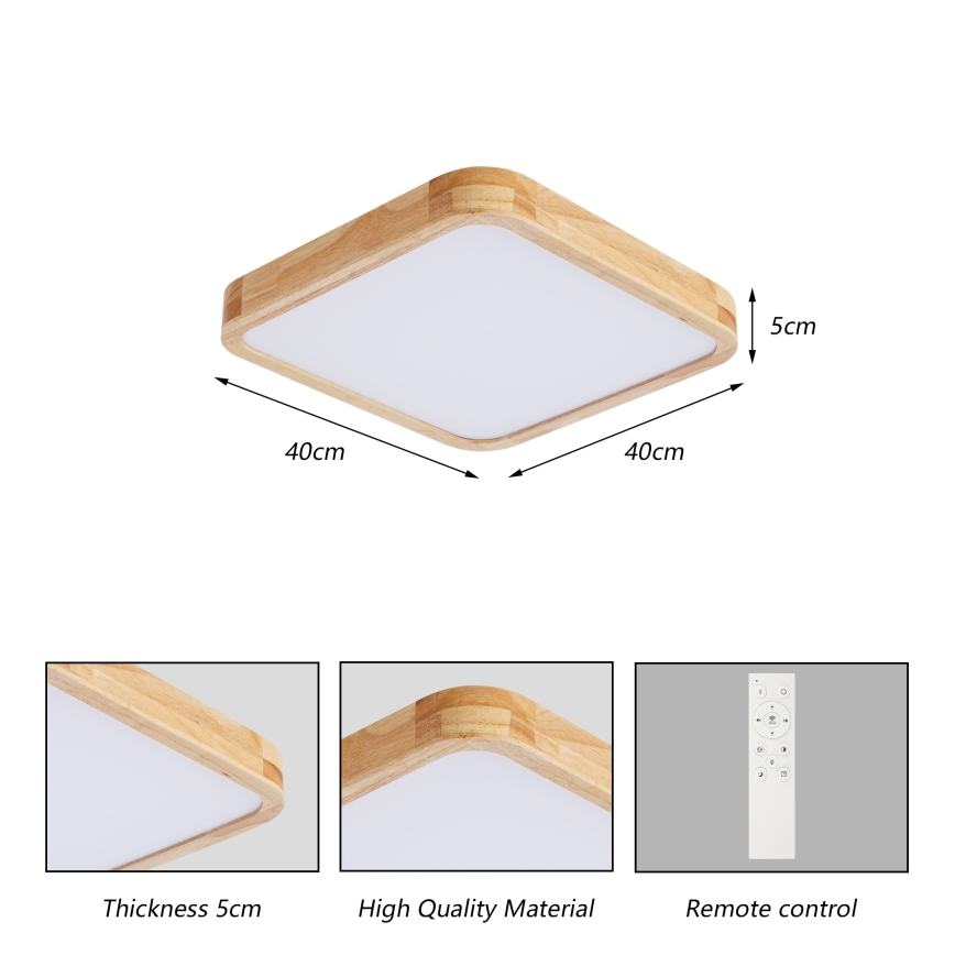 Brilagi - LED prigušivo stropno svjetlo WOODLINE SQUARE LED/48W/230V 3000-6000K hrast 40x40 cm + daljinski upravljač