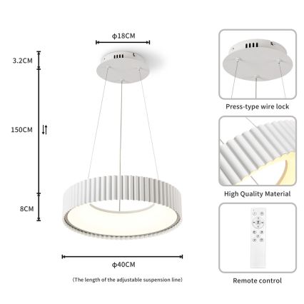 Brilagi - viseći LED luster s mogućnošću prigušivanja na sajli FALCON MODERN LED/30W/230V 3000-6000K Ø 40 cm bijela + daljinski upravljač