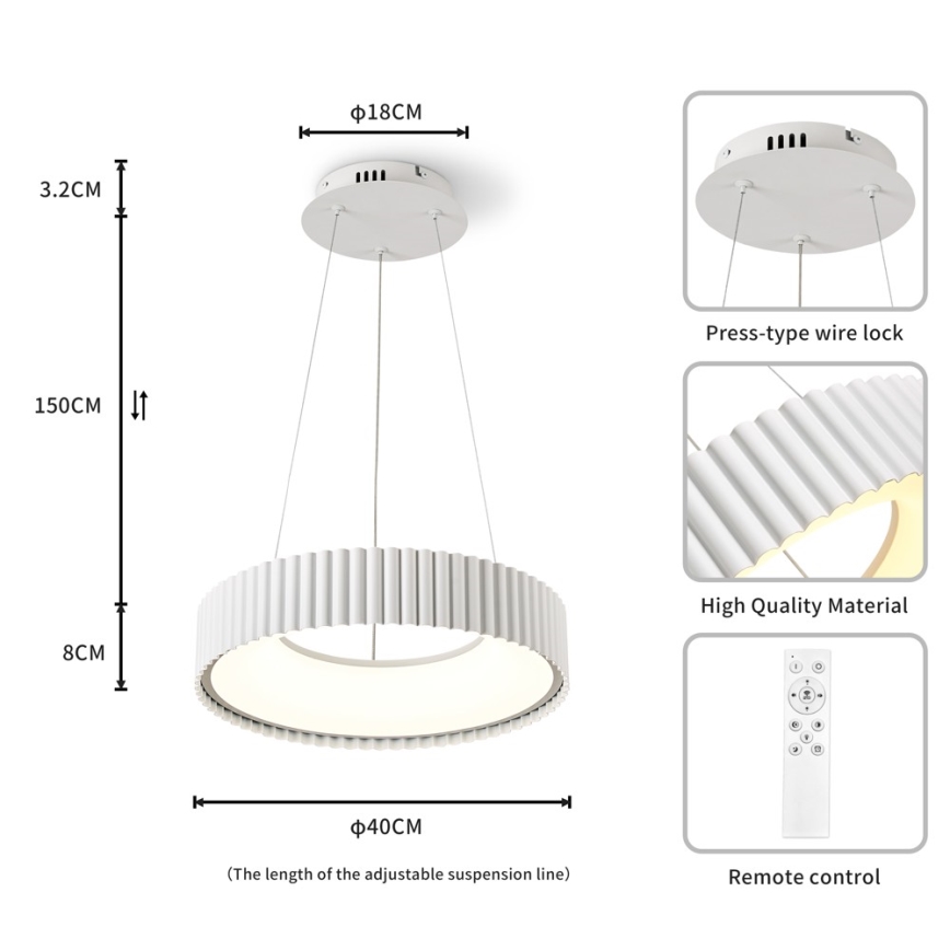 Brilagi - viseći LED luster s mogućnošću prigušivanja na sajli FALCON MODERN LED/30W/230V 3000-6000K Ø 40 cm bijela + daljinski upravljač