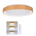 Brilagi - Prigušivo LED stropno svjetlo FLOCO LED 48 W / 230 V, promjer 40 cm, drveni dekor/bijelo + daljinski upravljač