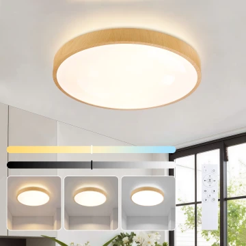 Brilagi - Prigušivo LED stropno svjetlo GLASS POOL DOUBLE LED/48W/230V 3000-6000K 40 cm dekor drva + daljinsko upravljanje