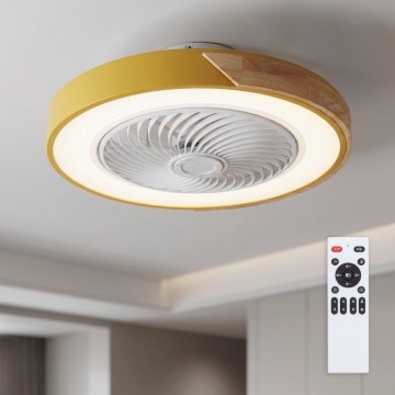 Brilagi - prigušivo LED stropno svjetlo s ventilatorom LED/38W/230V 3000-6500K Ø 50 cm zlatna/hrast + daljinski upravljač