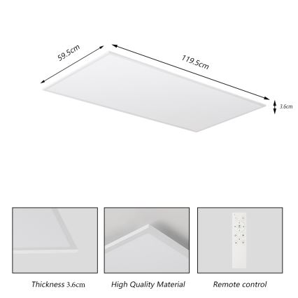 Brilagi - LED prigušivo stropno svjetlo SLIMFRAME LED/80W/230V 120x60 cm 3000-6000K bijelo + daljinski upravljač