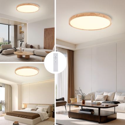 Brilagi - LED prigušivo stropno svjetlo WOODROUND LED/70W/230V 3000-6000K Ø 80 cm drvo CRI 90 + daljinski upravljač