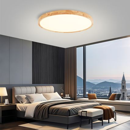 Brilagi - LED prigušivo stropno svjetlo WOODROUND LED/70W/230V 3000-6000K Ø 80 cm drvo CRI 90 + daljinski upravljač