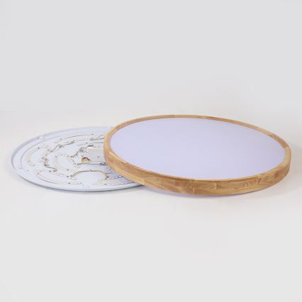 Brilagi - LED prigušivo stropno svjetlo WOODROUND LED/70W/230V 3000-6000K Ø 80 cm drvo CRI 90 + daljinski upravljač