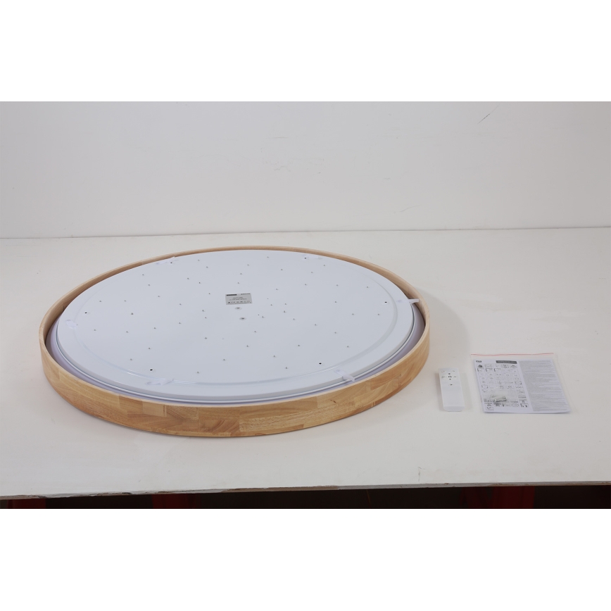Brilagi - LED prigušivo stropno svjetlo WOODROUND LED/70W/230V 3000-6000K Ø 80 cm drvo CRI 90 + daljinski upravljač