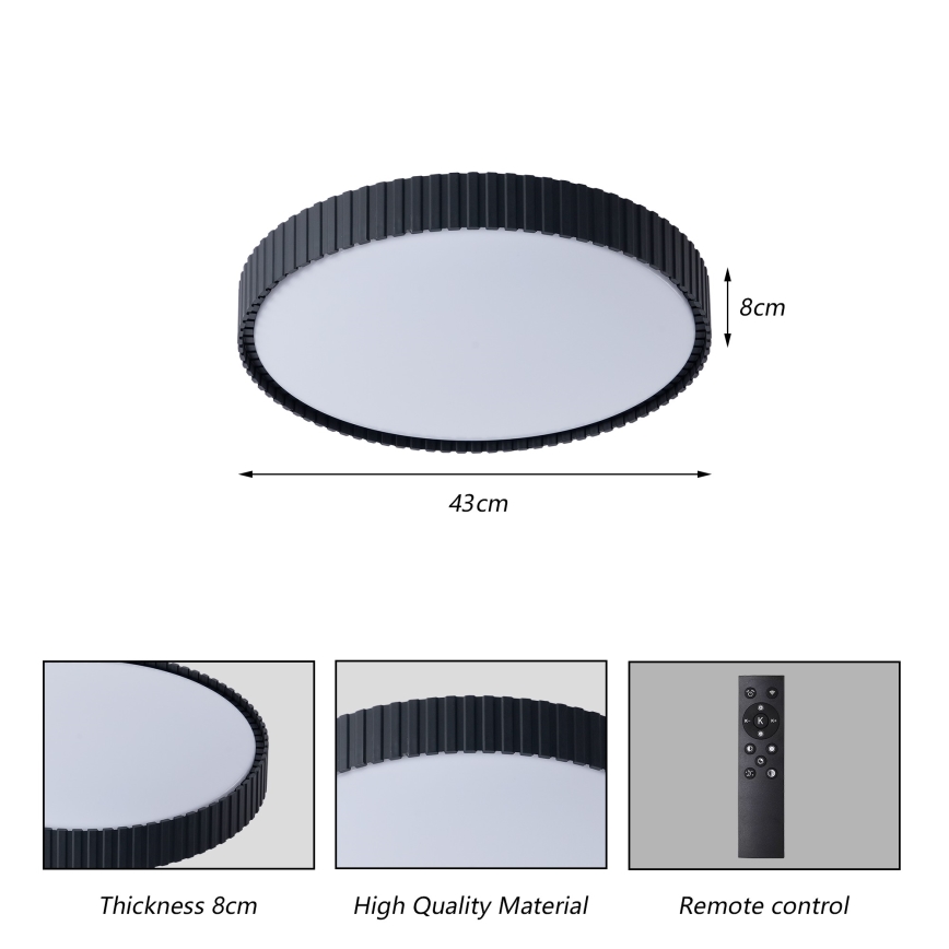 Brilagi - LED stropno svjetlo ORINO, s mogućnošću prigušivanja, LED/54W/230V 3000-6000K, crno, promjer 43 cm + daljinski upravljač