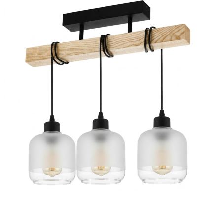 Brilagi - Prislonjen stropni luster WOOD GLASS 3xE27/60W/230V borovina/crna/bijela