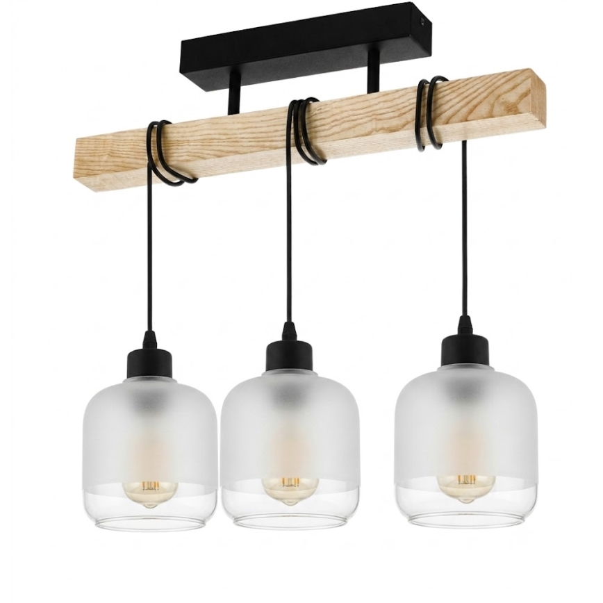Brilagi - Prislonjen stropni luster WOOD GLASS 3xE27/60W/230V borovina/crna/bijela