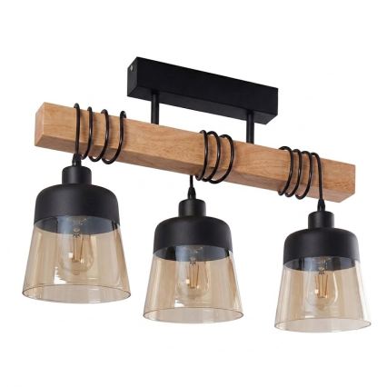 Brilagi - Plafonski luster WOOD GLASS 3xE27/60W/230V borovina/crna/zadimljeno smeđa