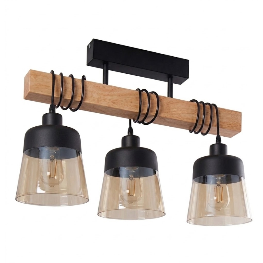 Brilagi - Plafonski luster WOOD GLASS 3xE27/60W/230V borovina/crna/zadimljeno smeđa