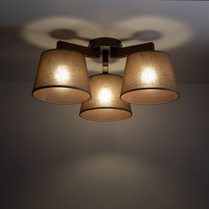 Brilagi - Prislonjena stropna svjetiljka LATTE 3xE27/60W/230V borovina/smeđa