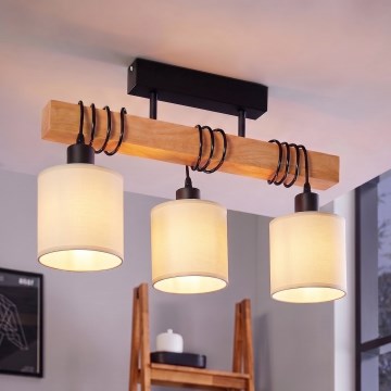 Brilagi - Prislonjena stropna svjetiljka NUBILA 3xE27/60W/230V borovina/krema