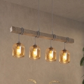 Brilagi - Privjesni luster na kabelu WOOD GLASS 4xE27/60W/230V borovina/siva/dimno smeđa