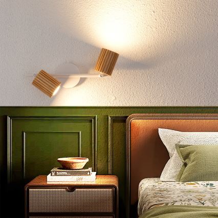 Brilagi - Reflektor MODERN WOOD 2xGU10/8W/230V kaučukovo drvo/bijela