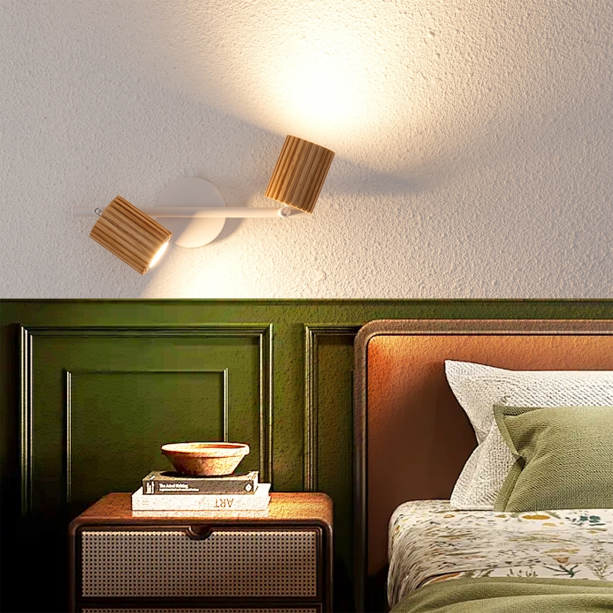 Brilagi - Reflektor MODERN WOOD 2xGU10/8W/230V kaučukovo drvo/bijela