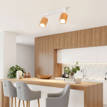 Brilagi - Reflektor MODERN WOOD 2xGU10/8W/230V kaučukovo drvo/bijela