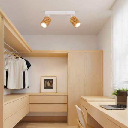 Brilagi - Reflektor MODERN WOOD 2xGU10/8W/230V kaučukovo drvo/bijela