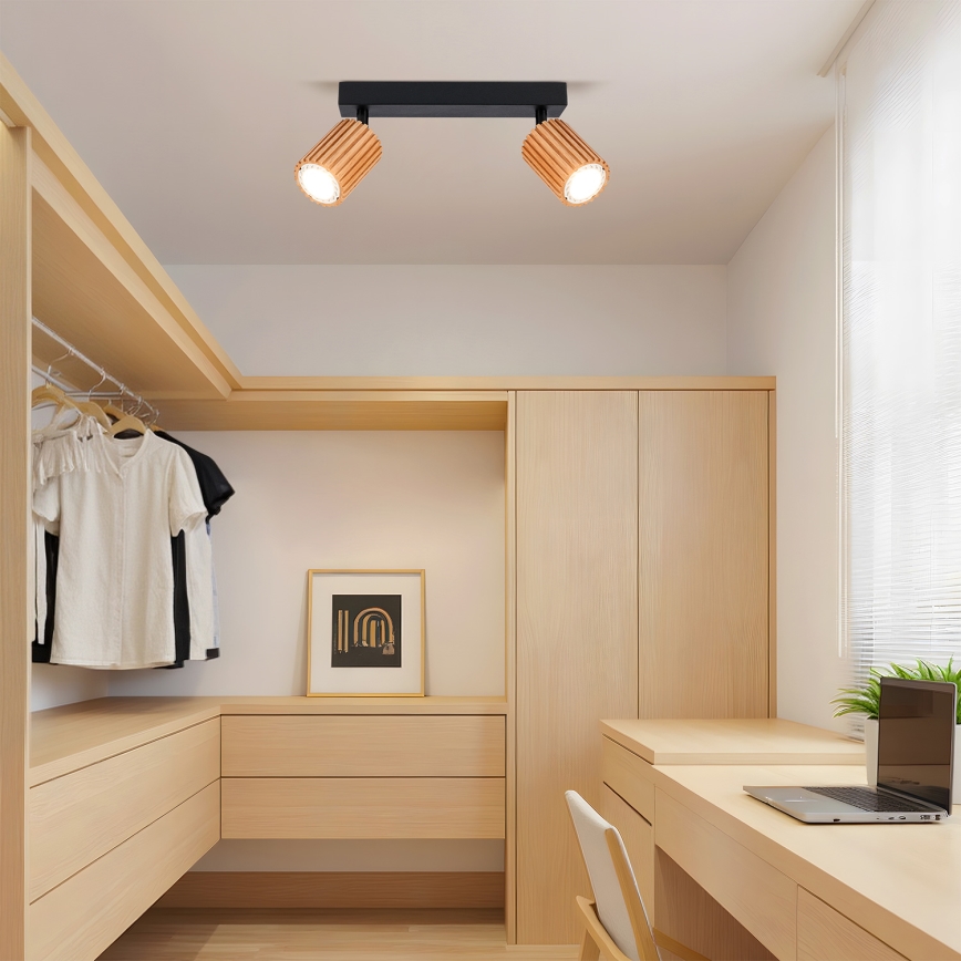 Brilagi - Reflektor MODERN WOOD 2xGU10/8W/230V kaučukovo drvo/crna