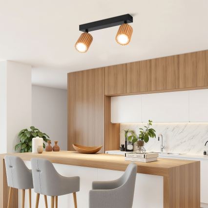 Brilagi - Reflektor MODERN WOOD 2xGU10/8W/230V kaučukovo drvo/crna