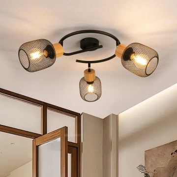 Brilagi - Reflektorska svjetiljka BASKLITE 3xE27/15W/230V kaučukovo drvo/crna