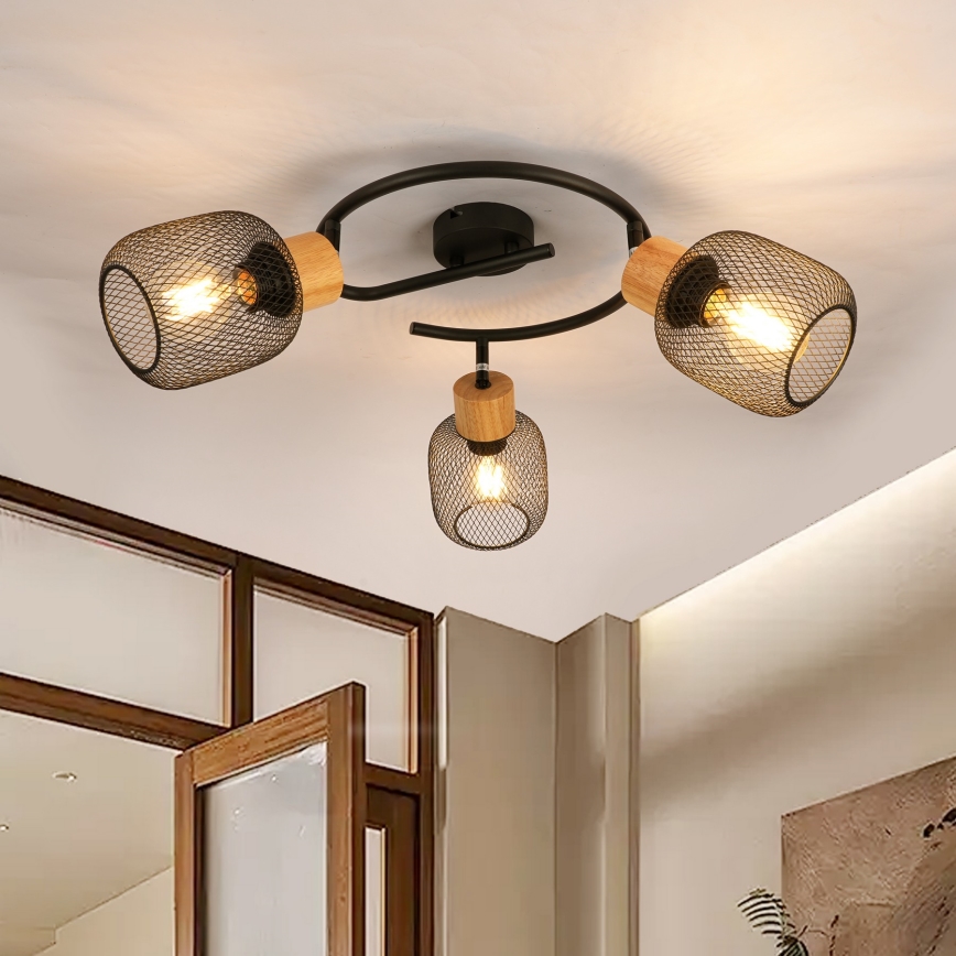 Brilagi - Reflektorska svjetiljka BASKLITE 3xE27/15W/230V kaučukovo drvo/crna