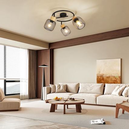 Brilagi - Reflektorska svjetiljka BASKLITE 3xE27/15W/230V kaučukovo drvo/crna