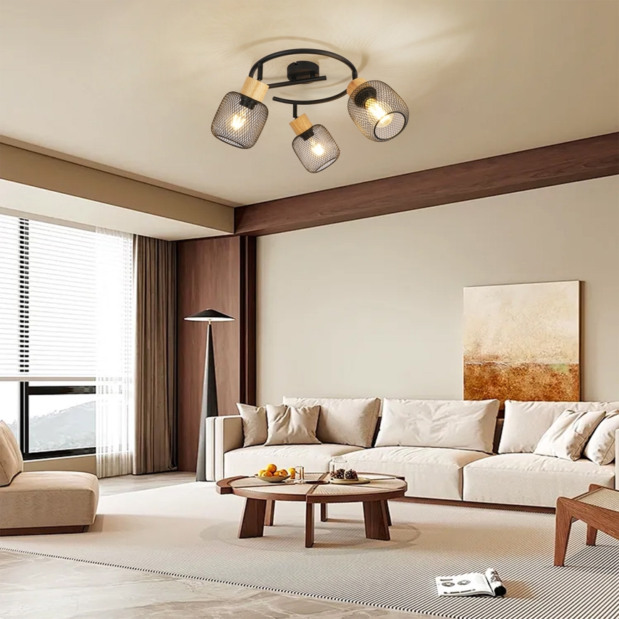 Brilagi - Reflektorska svjetiljka BASKLITE 3xE27/15W/230V kaučukovo drvo/crna