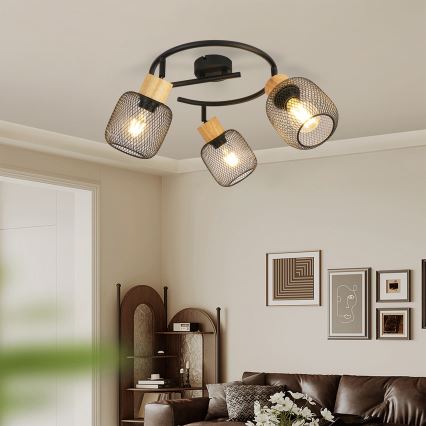 Brilagi - Reflektorska svjetiljka BASKLITE 3xE27/15W/230V kaučukovo drvo/crna