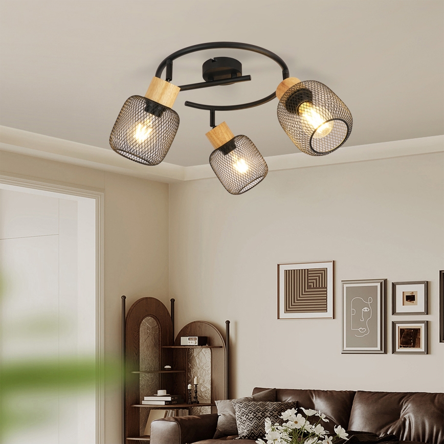 Brilagi - Reflektorska svjetiljka BASKLITE 3xE27/15W/230V kaučukovo drvo/crna