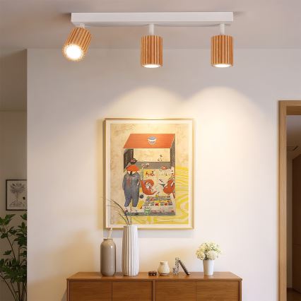 Brilagi - Reflektorska svjetiljka MODERN WOOD 3xGU10/8W/230V kaučukovo drvo/bijela