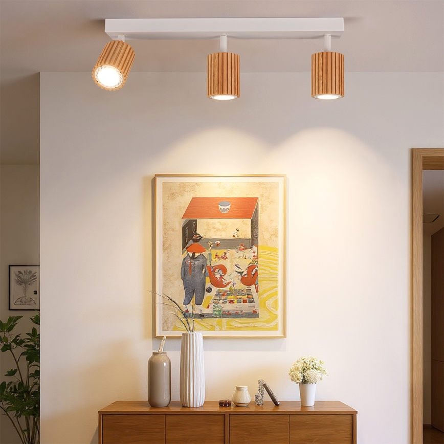 Brilagi - Reflektorska svjetiljka MODERN WOOD 3xGU10/8W/230V kaučukovo drvo/bijela