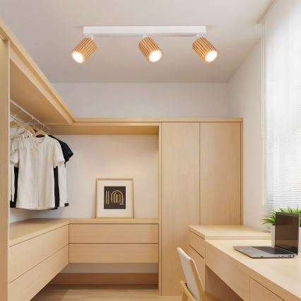 Brilagi - Reflektorska svjetiljka MODERN WOOD 3xGU10/8W/230V kaučukovo drvo/bijela