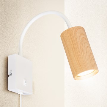 Brilagi - Savitljiva zidna lampa s prekidačem SELE 1xGU10/30W/230V bijela/dekor hrasta
