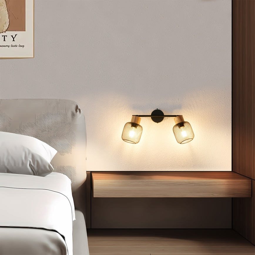 Brilagi - Spot svjetiljka BASKLITE 2xE27/15W/230V kaučukovo drvo/crna